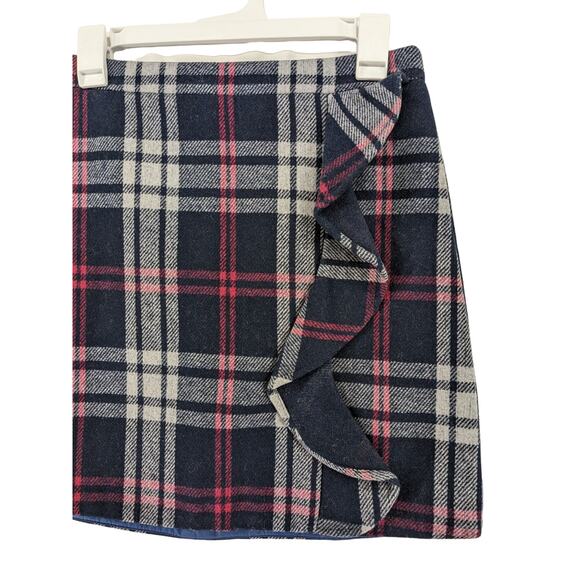 J. Crew Mercantile Plaid Ruffle Mini‎ Skirt 2 Pink Blue Micro Lined Back Zip 90s - Picture 3 of 10